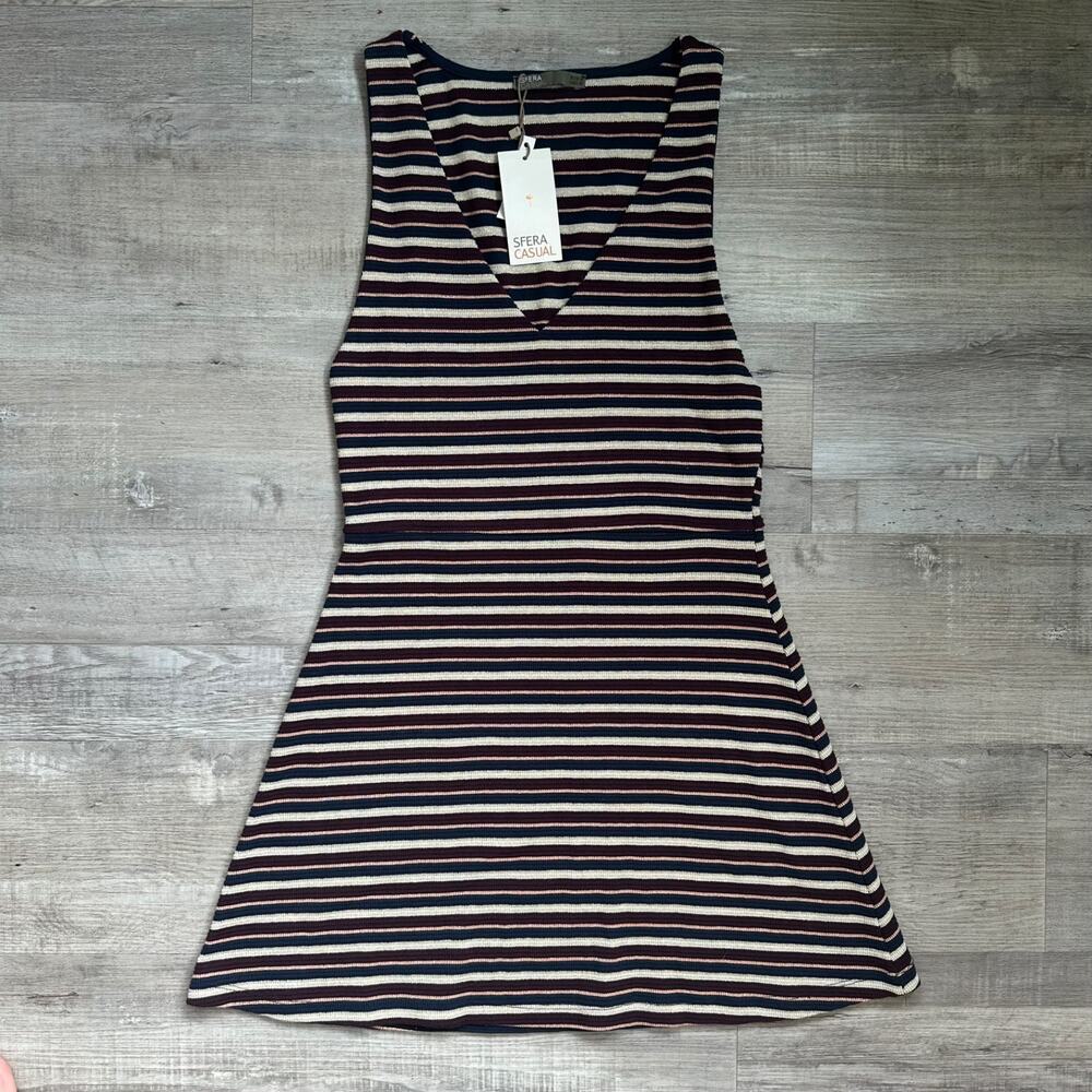 Sfera Casual Striped Mini Dress with V Neck Line M
